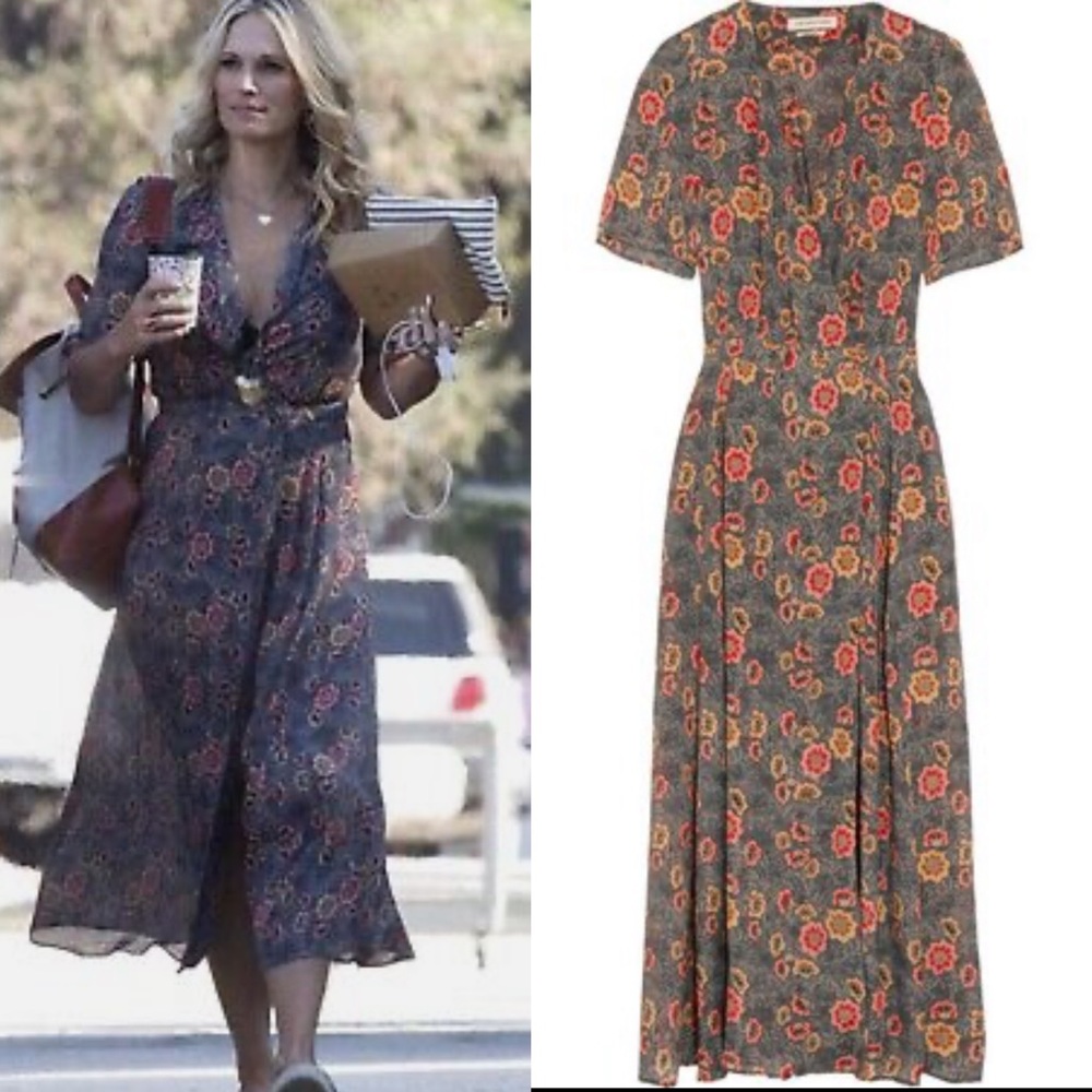 Isabel Marant Étoile Shania Floral-Print Midi Dress in Charcoal - Picture 2 of 11